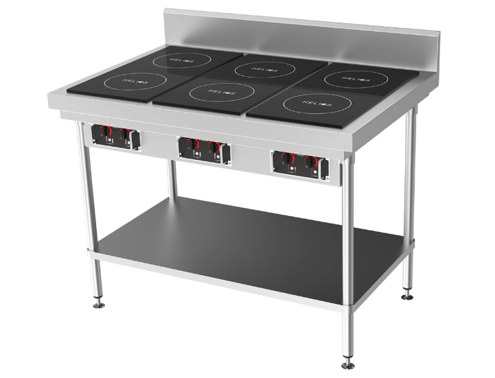 CookTek HRD.9500.FB25.4.1200 Helios 1200mm Freestanding with Splashback 20A 3x Dual Hob Induction Bench Cooktop