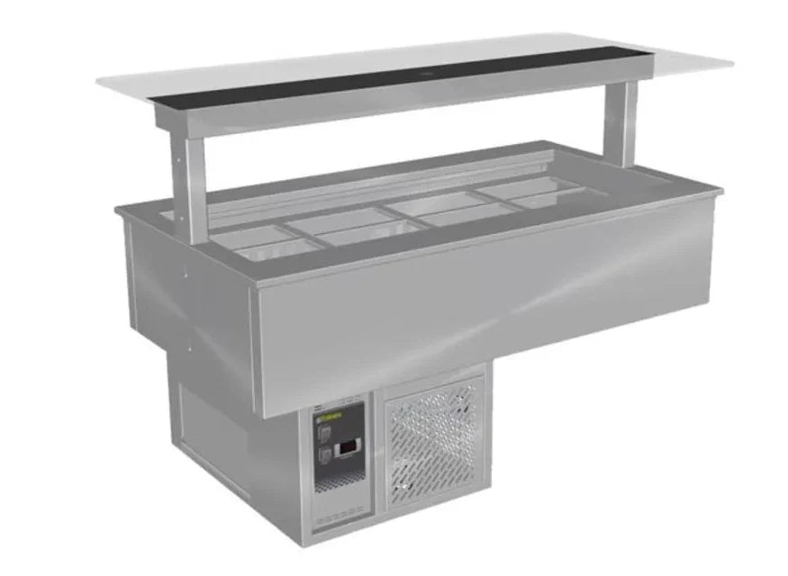 Culinaire CR.CWCF.D.GSF.4 4 Bay Drop In Self Contained Cold Well Flat Glass Gantry Refrigerated Counter Line