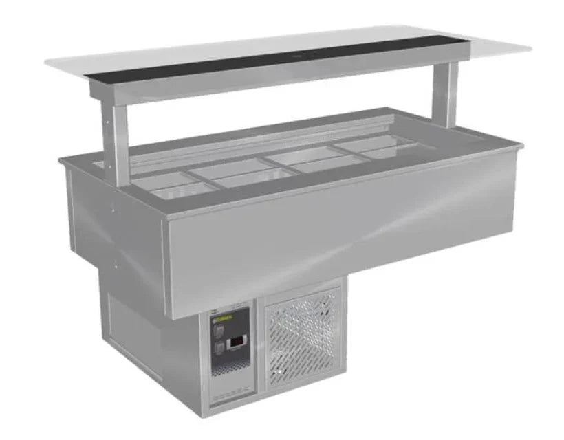 Culinaire CR.CWCF.D.GSF.6 6 Bay Drop In Self Contained Cold Well Flat Glass Gantry Refrigerated Counter Line