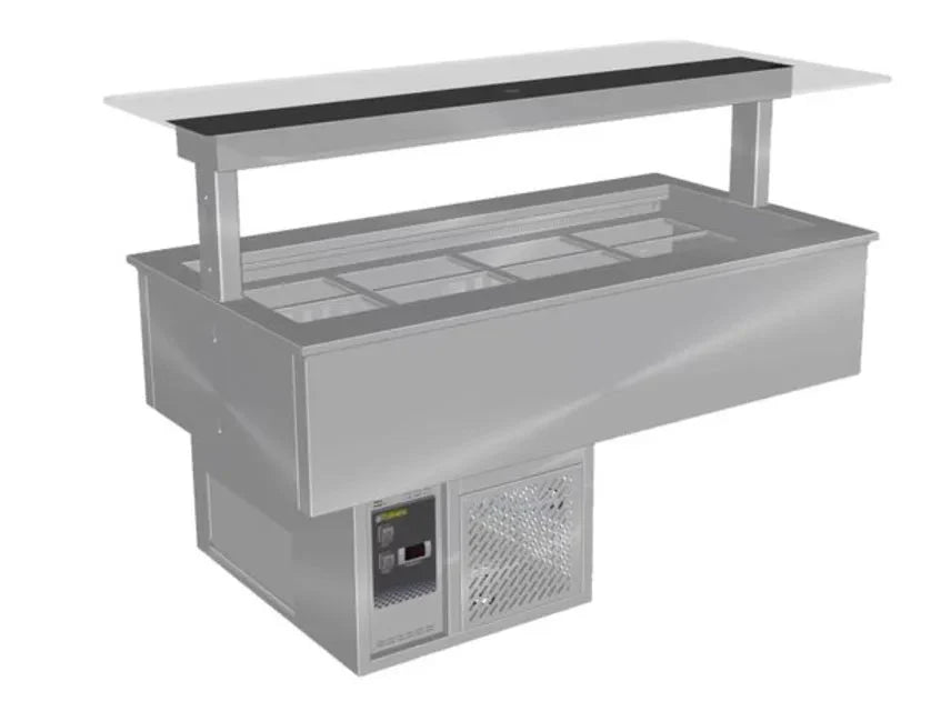 Culinaire CR.CWCF.D.GSF.8 8 Bay Drop In Self Contained Cold Well Flat Glass Gantry Refrigerated Counter Line