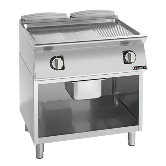 Giorik FME741GCRXT 700 Series 800mm Wide 1/3 Ribbed 2/3 Smooth Satin Chrome Plate On Open Base Electric Frytop