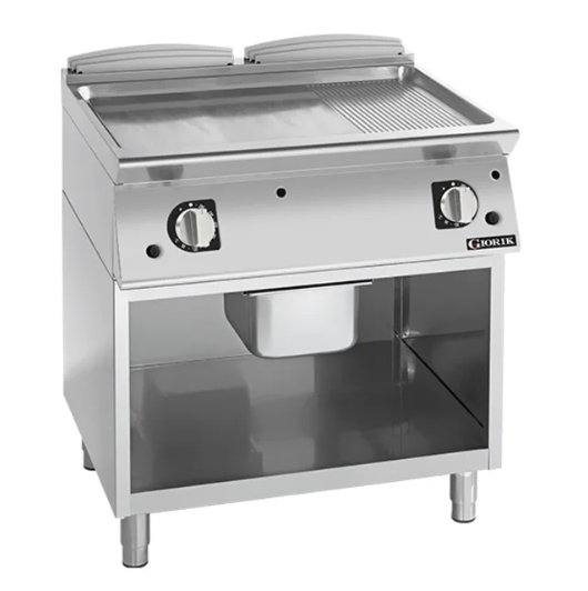 Giorik FMG741GCRXT 700 Series 800mm Wide 1/3 Ribbed 2/3 Smooth Satin Chrome Plate Gas On Open Base Gas Frytop