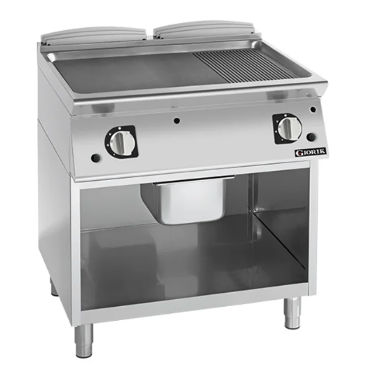 Giorik FMG741GFT 700 Series 800mm Wide Series 1/3 Ribbed 2/3 Smooth Mild Steel Plate On Open Base Gas Frytop