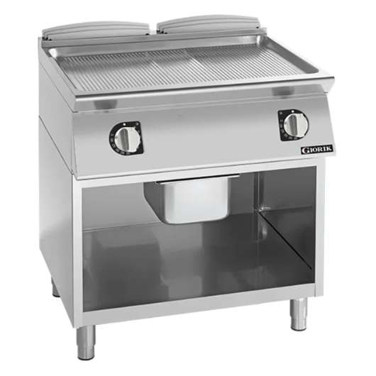 Giorik FRE741GCRXT 700 Series 800mm Wide Ribbed Satin Chrome On Open Base Electric Frytop