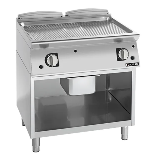 Giorik FRG741GCRXT 700 Series 800mm Wide Ribbed Satin Chrome On Open Base Gas Frytop