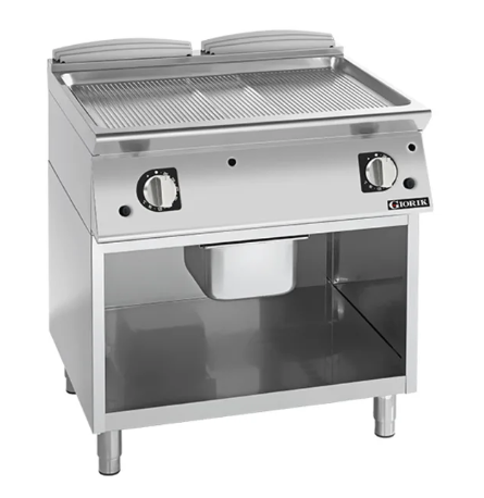 Giorik FRG941GCRXT 900 Series 800mm Wide On Open Base Ribbed Satin Chrome Plate Gas Frytop