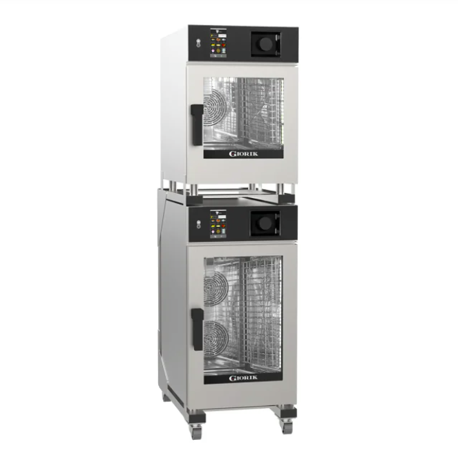 Giorik KNMEST.11.0610.RO.H Mini Touch 6 on 10 x 1/1 GN Electric Combi Oven with Recirculating Ventless Hood with Reverse Osmosis Stacked Combi Oven