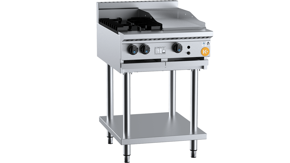 K+ Series KBT-SB2-GRP3 Combination Two Open Burners & 300mm Grill Plate On Stand