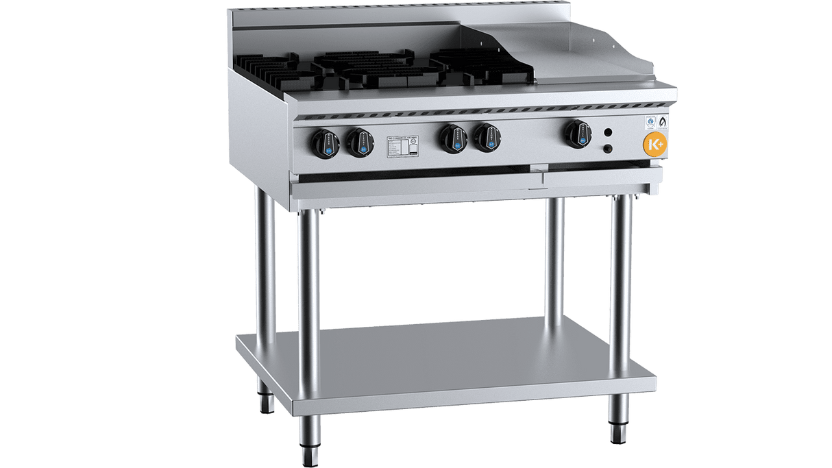 K+ Series KBT-SB4-GRP3 Combination Four Open Burners & 300mm Grill Plate On Stand