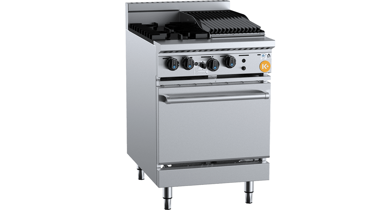 K+ Series KOV-SB2-CBR3 Combination Oven with Two Open Burners & 300mm Char Broiler