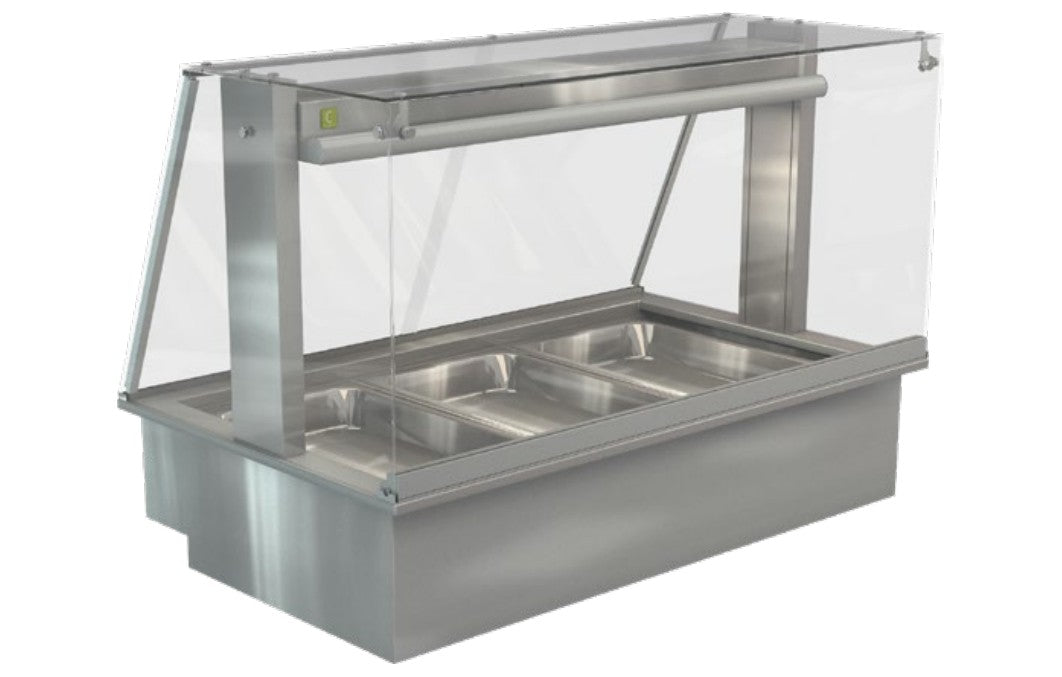 Cossiga LSBM3-FS | Bain Marie LSBM | Linear Series | Square Glass Assisted Service | With Acrylic Rear Doors | Bain Marie | Display Cabinet
