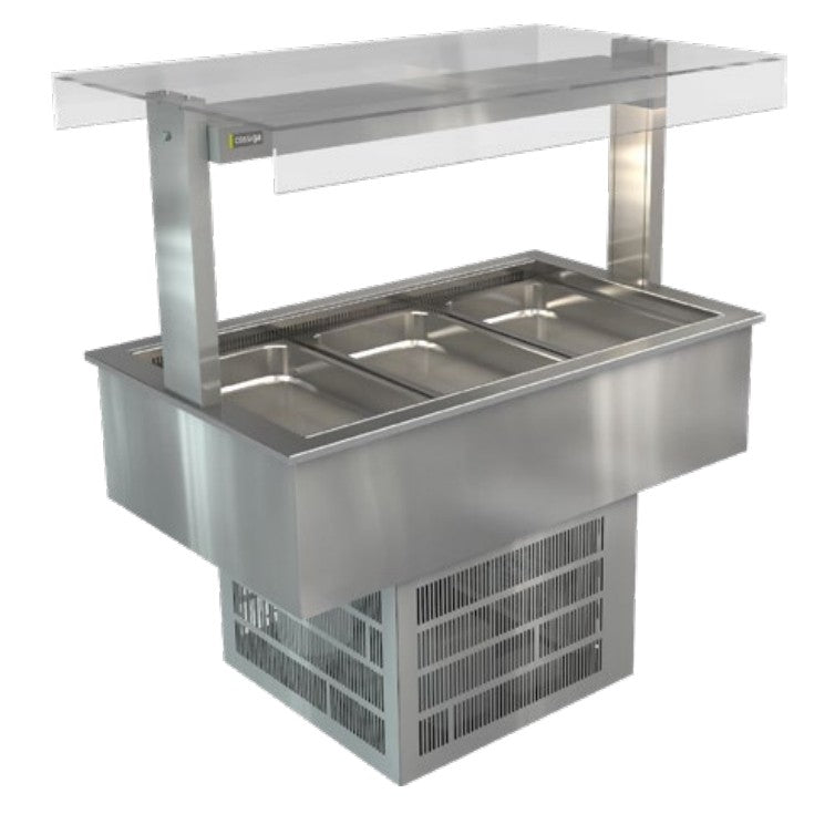 Cossiga LSRF3-FT | Linear LS | Refrigerated Well | Flat Top | Sneeze Guard Glass | Refrigerated Cold Well | Chilled Display Cabinet