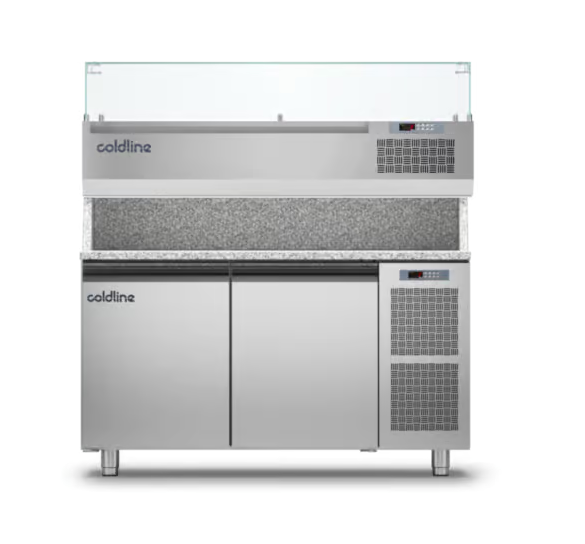 Coldline TZ13/1M VP 2 Door Pizza Preparation Counters - With Display Case