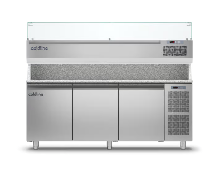 Coldline TZ17/1M VP 3 Door Pizza Preparation Counters - With Display Case