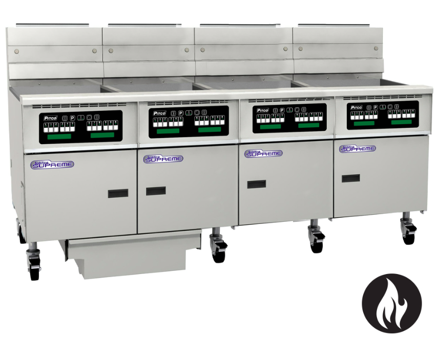 Pitco SSH75C-4/FD | Solstice Supreme Fryer | Filter Drawer | Gas Fryer | 4 Bank Fryer
