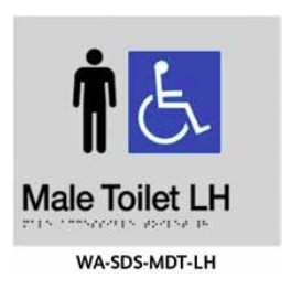 WA-SDS-MDT-LH - 3monkeez WA-SDS-MDT-LH Braille Sign Male Disabled Toilet Lef