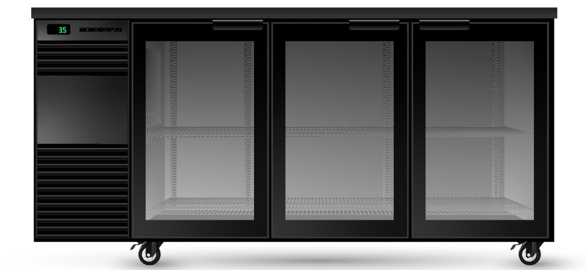 Skope BB.3.GSW.r | BackBar | 3 Glass Swing Door | Remote| Fridge | Undercounter Fridge | Commercial Under Bench Fridge