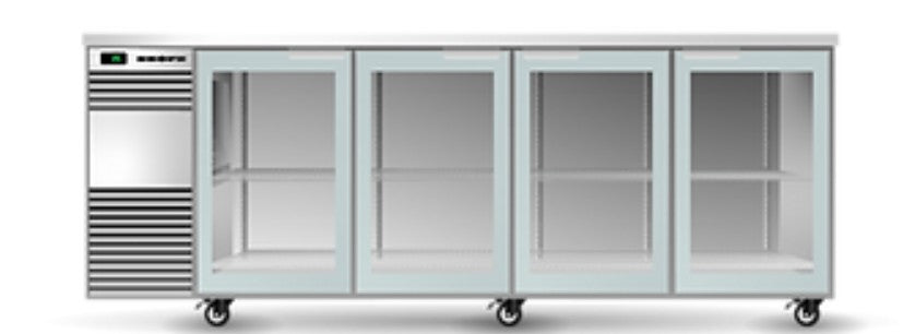 Skope BB.4.GSW.r-SS | Remote | BackBar | 4 Glass Swing Door Fridge| Fridge | Display Fridge | Commercial Under Bench Fridge