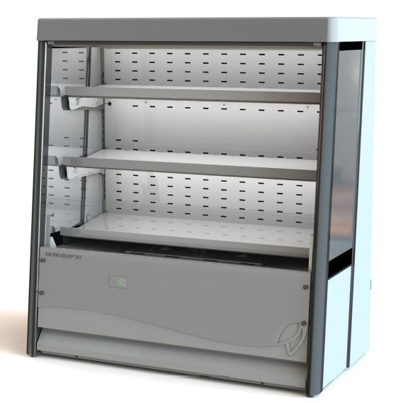 Skope OD460N-SS | Open Deck Fridge | 2 Adjustable Height Shelves | 1 Fixed Bottom Shelf | Commercial Display Fridge