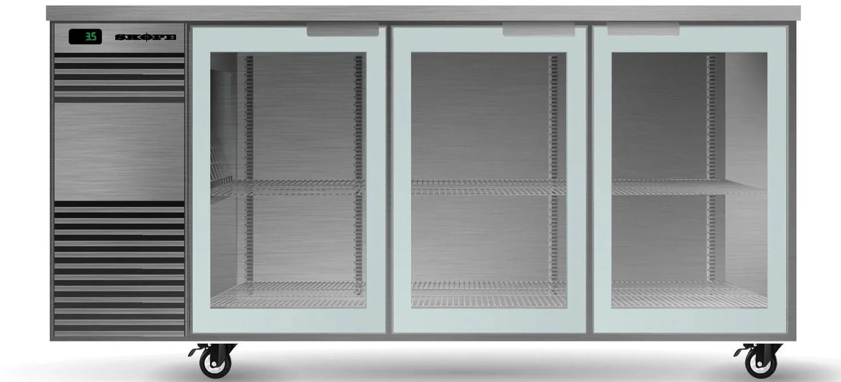 Skope BB.3.GSW-SS | BackBar | 3 Glass Swing Door | Fridge | Undercounter Fridge | Commercial Under Bench Fridge