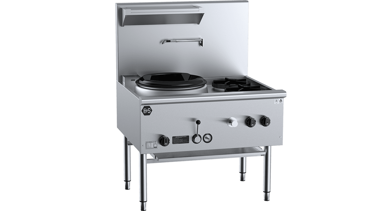 B+S Black Series UFWWD-1SB2 Single Hole Deluxe Waterless Wok Table with Two RHS burners