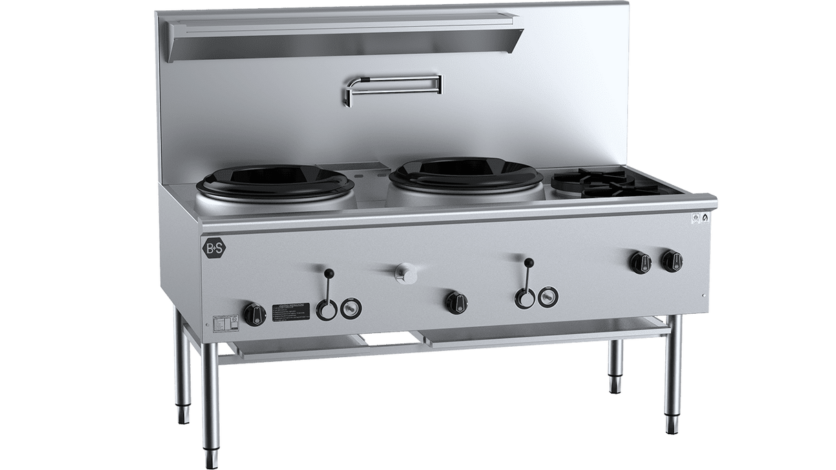 B+S Black Series UFWWD-2SB2 Two Hole Deluxe Waterless Wok Table with Two RHS Burners