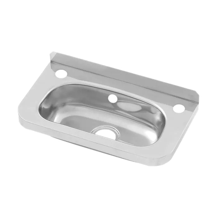 3monkeez HBC-OF-2TH Compact Stainless Steel Hand Basin I 2 tap holes I Inc Overflow Hole