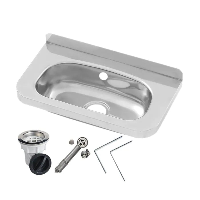 3monkeez AB-HBC-OF Compact Stainless Steel Hand Basin I Inc Wall Brackets, Overflow Kit & Plug & Waste