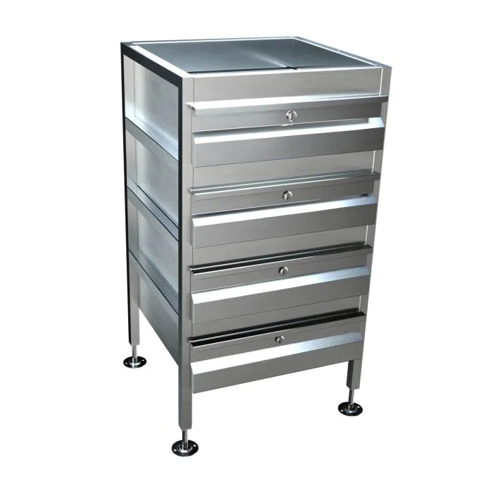 3monkeez AB-4DRAW-L Freestanding Stainless Steel Drawer Unit I 4 drawers I With Locks