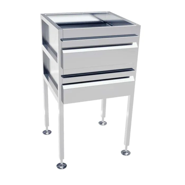 3monkeez AB-2DRAW Freestanding Stainless Steel Drawer Unit I 2 drawers I No Locks
