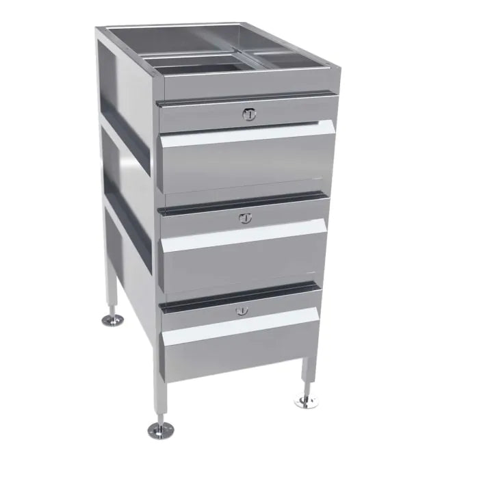 3monkeez AB-3DRAW-1G Gastronorm Freestanding Stainless Steel Drawer Unit I 3 drawers I With Locks