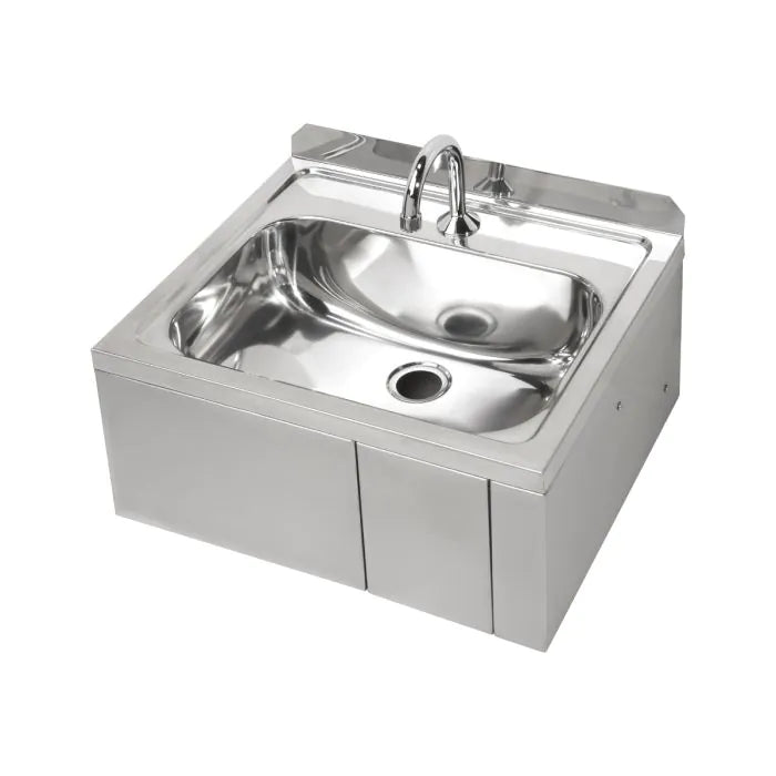 3monkeez AB-KNEEHBTMV-TF Hands Free Knee Operated Stainless Steel Time Flow Basin I with Thermostatic mixing valve