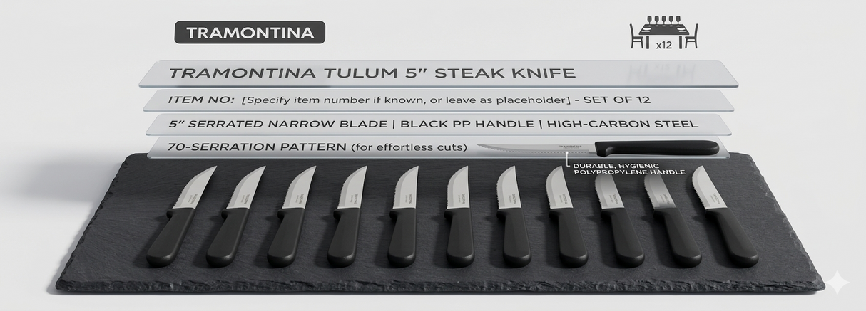 TM23270/465 - Tramontina Tulum 5" Steak Knife 70-Serrated Narrow Black Pp (Sold in sets of 12)