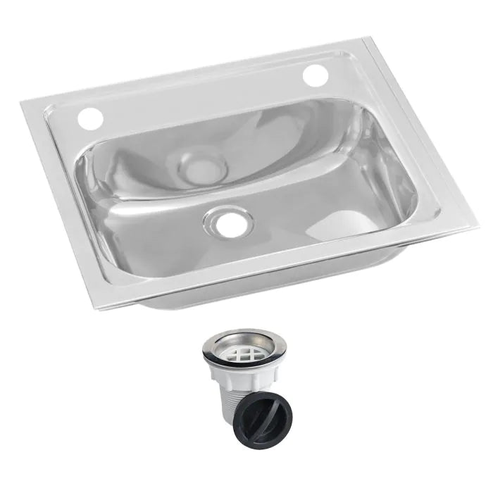 3monkeez HBF01-KIT-2 Inset Stainless Steel Hand Basin I 2 Tap Hole I Includes Plug and Waste