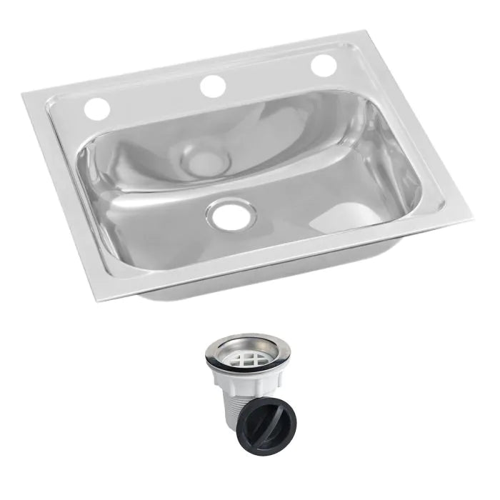 3monkeez HBF01-KIT-3 Inset Stainless Steel Hand Basin I 3 Tap Hole I Includes Plug and Waste
