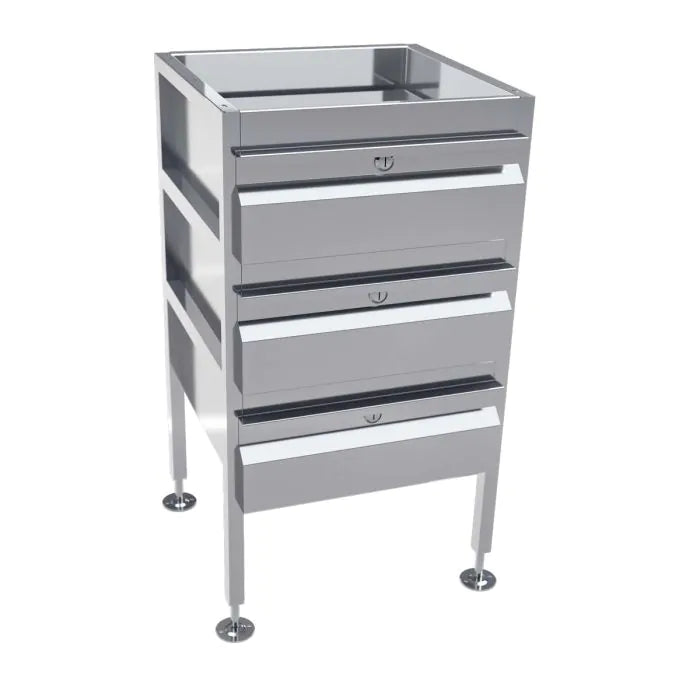 3monkeez AB-3DRAW-L Freestanding Stainless Steel Drawer Unit I 3 drawers I With Locks