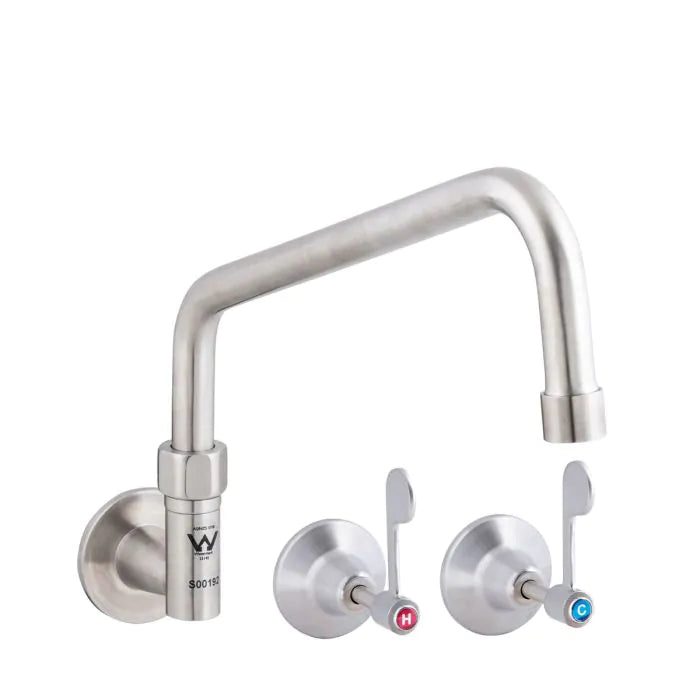 3monkeez T-3MCW12 Stainless Steel Wall Stops and Elbow I 12" Spout