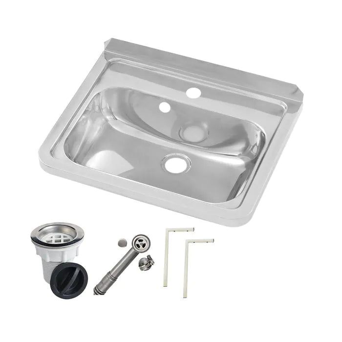 3monkeez AB-HB1-OF Wall Mounted Hand Basin I 1 Tap Hole I Inc Wall Brackets, Overflow Kit & Plug & Waste