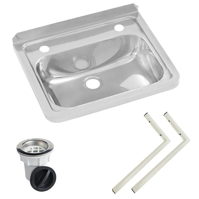 3monkeez HB-KIT-2 Wall Mounted Hand Basin I 2 Tap Hole I Inc Wall Brackets, & Plug & Waste