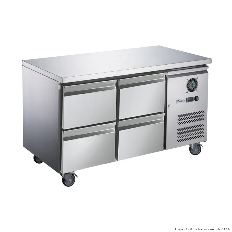 FED-X XUB7C13S2D | Stainless Steel Four-Door Bench Fridge with Drawers
