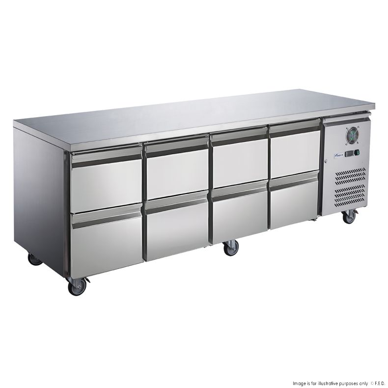 FED-X XUB7C22S4D | Stainless Steel Eight-Door Bench Fridge with Drawers