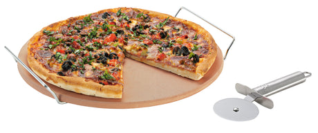 Pizza Stone with Rack and Pizza Cutter - 33cm - 12291