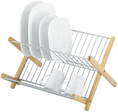 Monterey Wood and Chrome X Profile Dish Rack with Foldout Step - 12709
