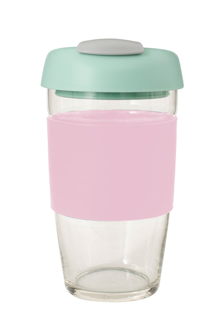 Glass GoCup, 473ml/16oz - Pink / Mint / Grey - 13847