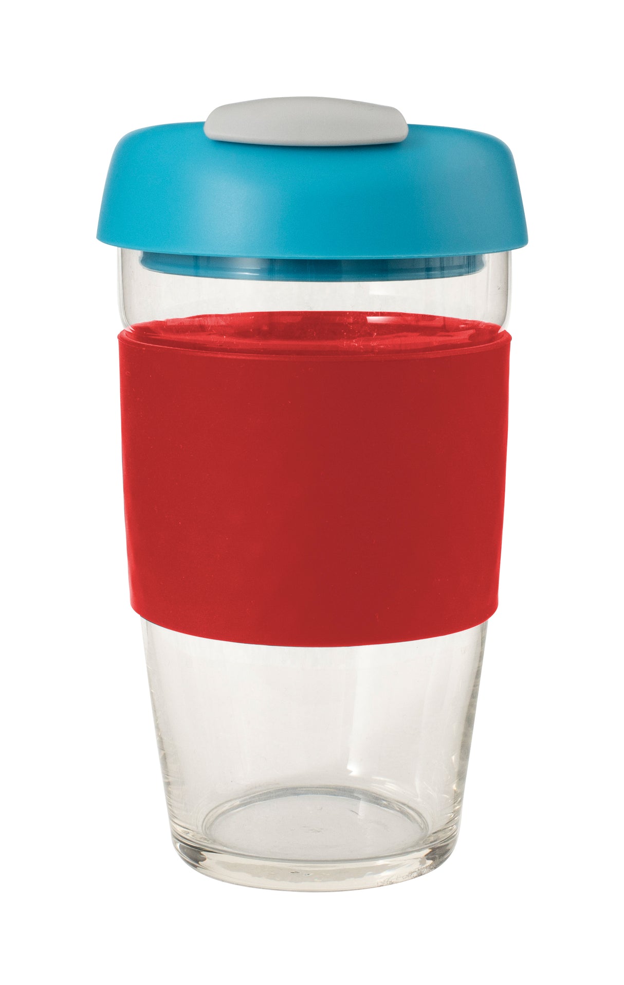 Glass GoCup, 473ml/16oz - Red / Aqua / Grey - 13848
