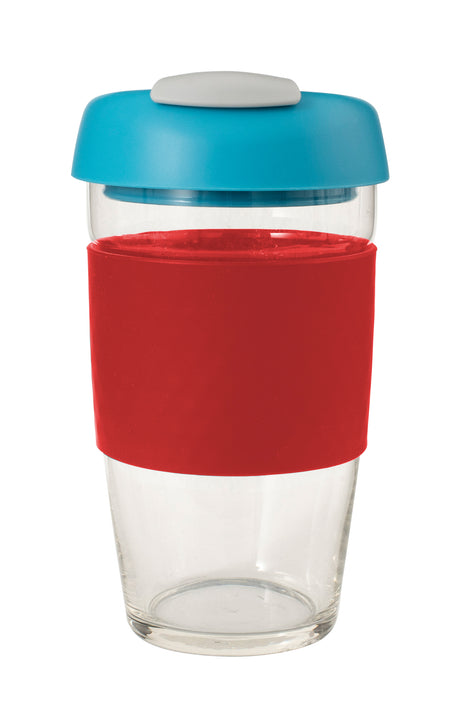 Glass GoCup, 473ml/16oz - Red / Aqua / Grey - 13848