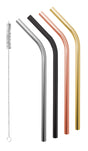 Smoothie Stainless Steel Straws with Cleaning Brush, Set of 4 - Precious Metals - 14902
