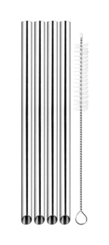 Stainless Steel Bubble Tea Straws with Cleaning Brush - Set of 4 - 14927