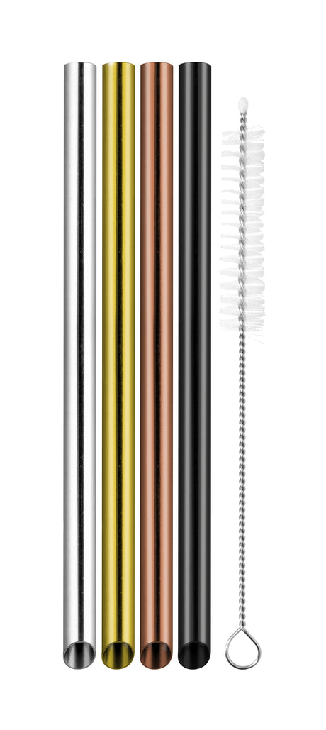 Stainless Steel Bubble Tea Straws with Cleaning Brush, Precious Metals - Set of 4 - 14928