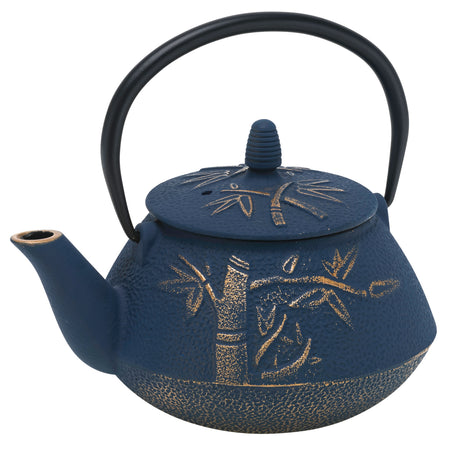 Bamboo Cast Iron Teapot, 800ml - Navy / Bronze - 15192